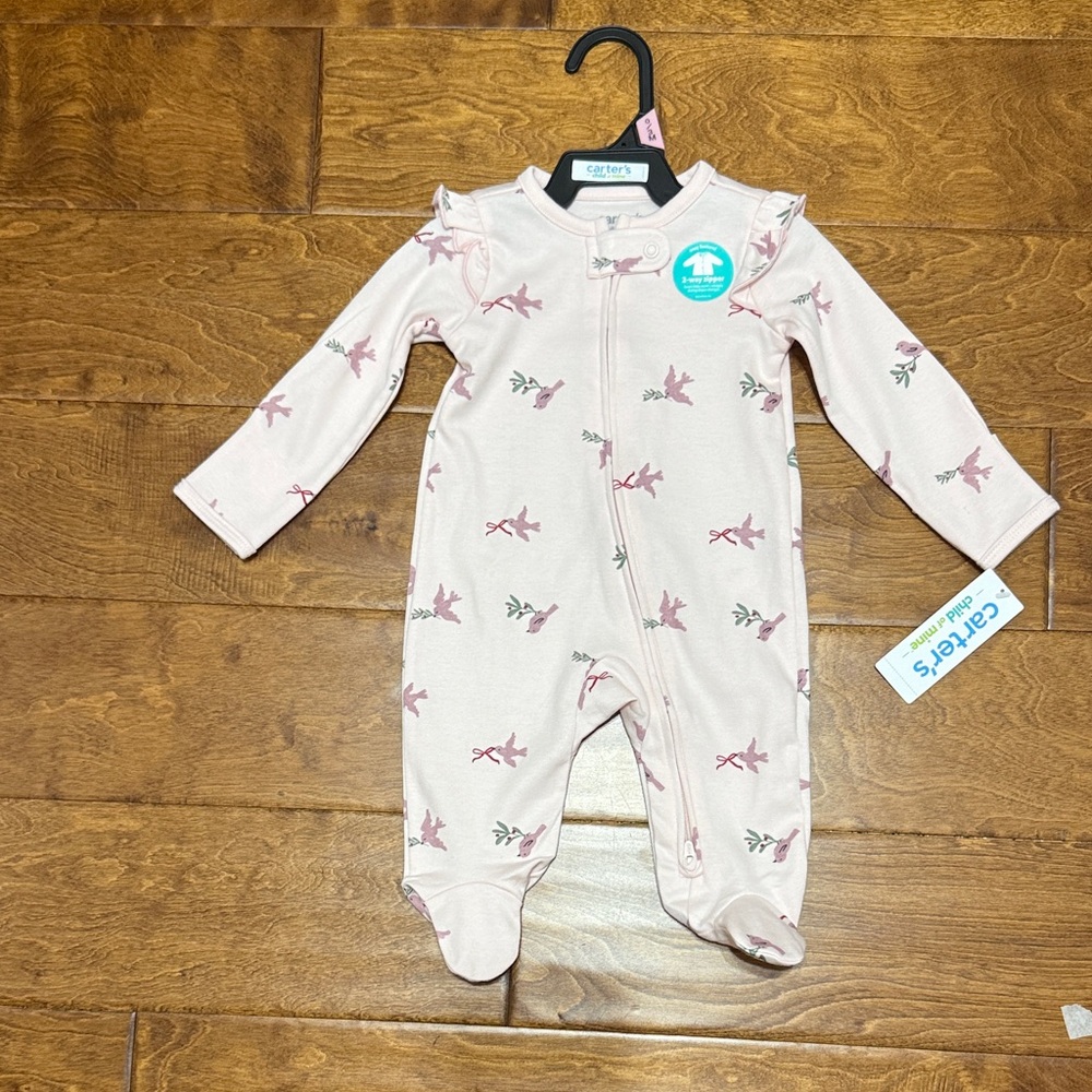 NWT Size 0-3 months Carter's Pink Dove Floral Ruffle Footed One-Piece
